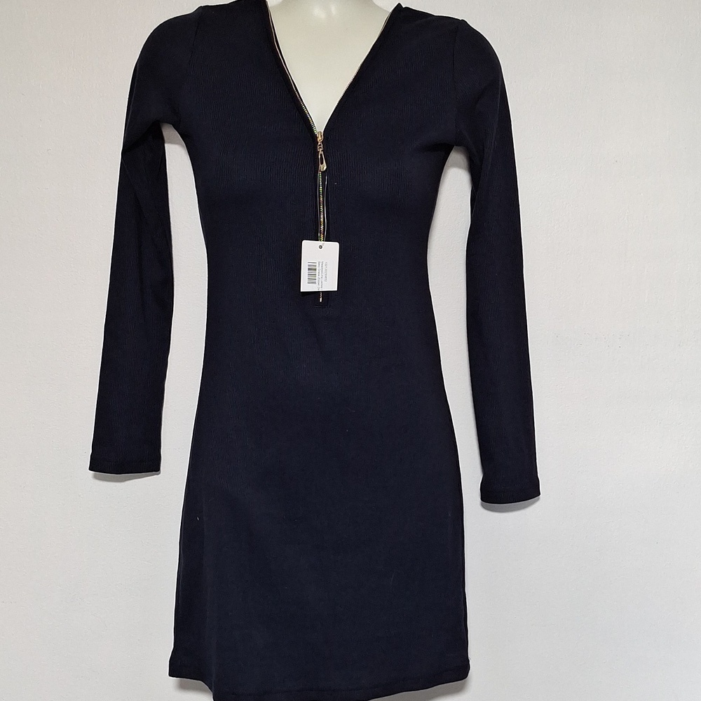 Meadow Black Long Sleeve Zipper Bodycon Dress